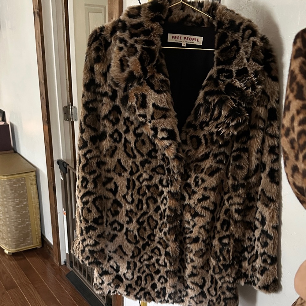 Free People Brown Leopard Teddy Jacket